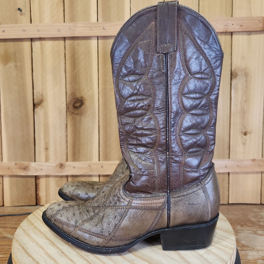 Botas Orozco Western Cowboy Boots Mens 9 Brown Ostrich Leather Patchwork Mexico